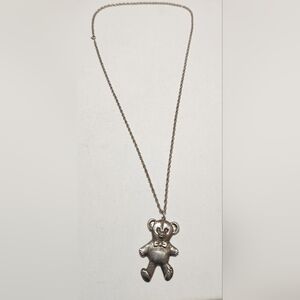 Vintage 925 Sterling Silver Teddy Bear With Sterling Silver Necklace